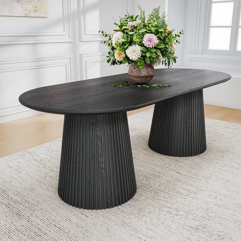 86" Double Pedestal Oval Dining Table - Black - 30'' H X 86'' W X 40'' D