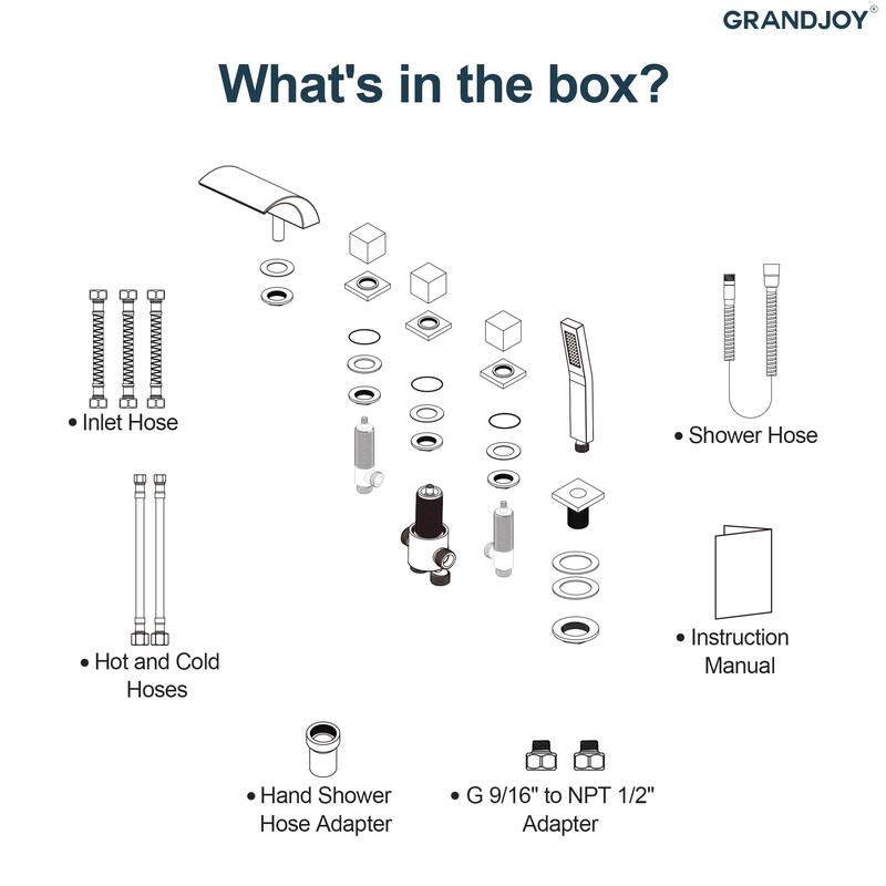 5-Hole 3-Handle Deck-Mount Waterfall Tub Faucet with Hand Shower,Waterfall Spout Bathtub Faucet