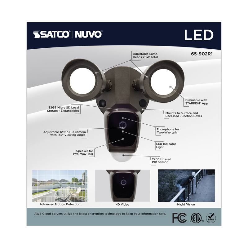 Starfish Bullet SMART Security Light w/Camera 20W 3000K CCT Bronze