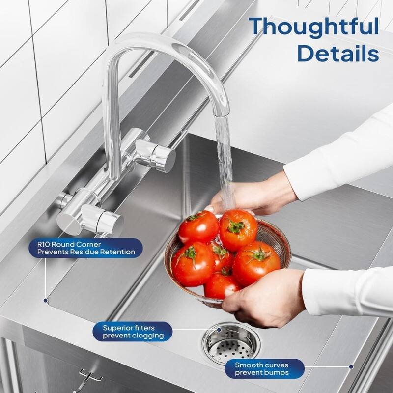 36 In. Stainless Steel Freestanding Single Bowl Sink Laundry/Utility Sink In Silver With Drawer & Hanging Hook - N/A