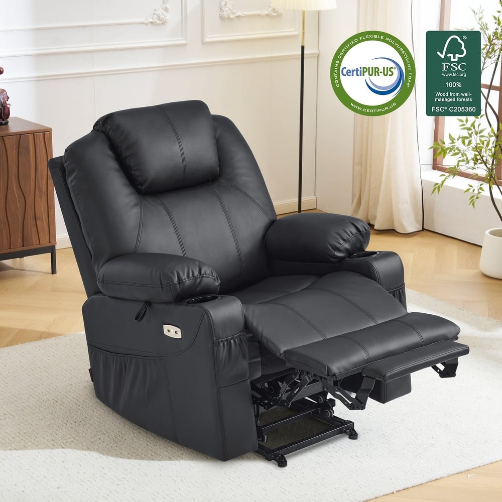 MCombo Electric Power Lift Recliner Chair Sofa with Massage and Heat, 3 Positions, USB Ports, Faux Leather 7040