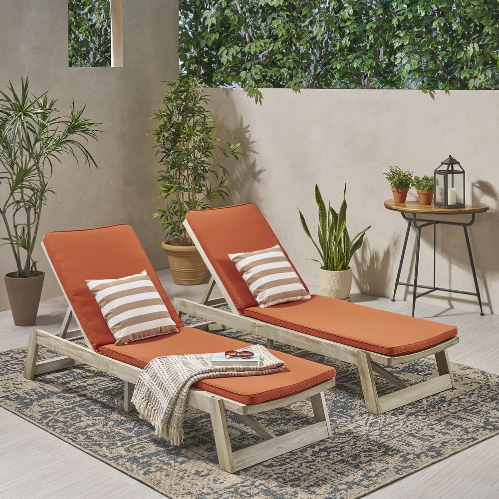 Maki Outdoor Acacia Wood Chaise Lounge and Cushion Set (Set of 2) by Christopher Knight Home