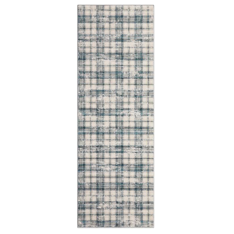 Washable Area Rugs for Living Room Bedroom Modern Plaid Rug Soft Non Slip Low Pile Farmhouse Geometric Rug