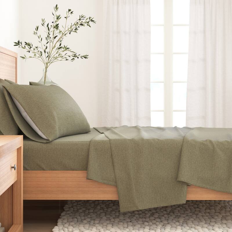 Linery & Co. Cotton Blend Double-Brushed Heathered Flannel Bed Sheet Set