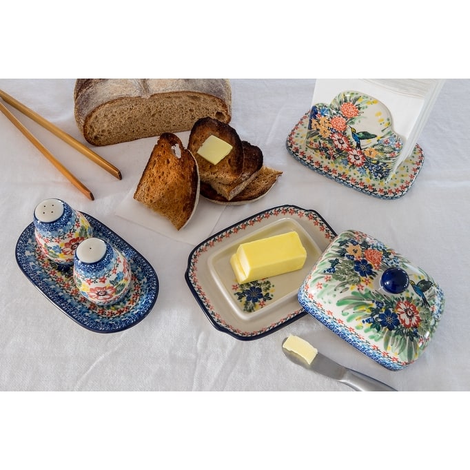 Blue Rose Polish Pottery 295 Ceramika Artystyczna Butter Dish
