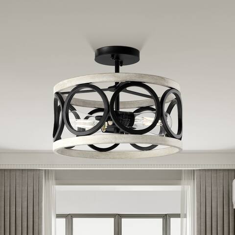 Linus Hollowed Infinite Black and white Semi Flush Mount Ceiling Light 2-Light - 13"