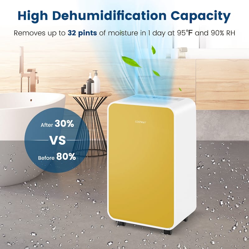 Costway Dehumidifier for Home Basement 32 Pints/Day 3 Modes Portable - See Details