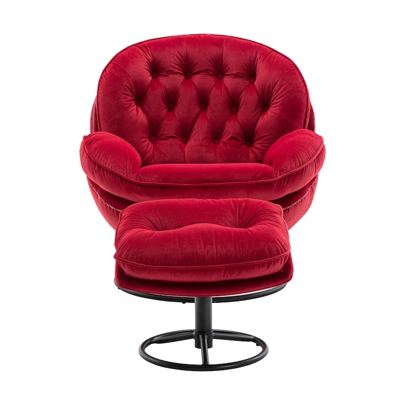 Velvet Upholstered Swivel Accent Chair with Ottoman, Button Tufted Backrest, Padded Seat and