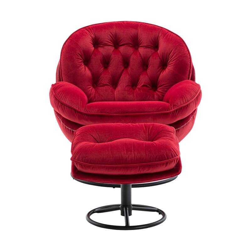Velvet Swivel Accent Chair with Ottoman & Metal Legs (360° Rotation)