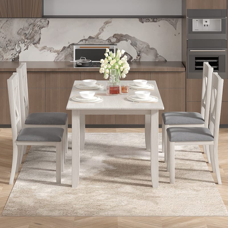Farmhouse Wooden Dining Room Set, Solid Oak Wood Dining Table and Chairs Set