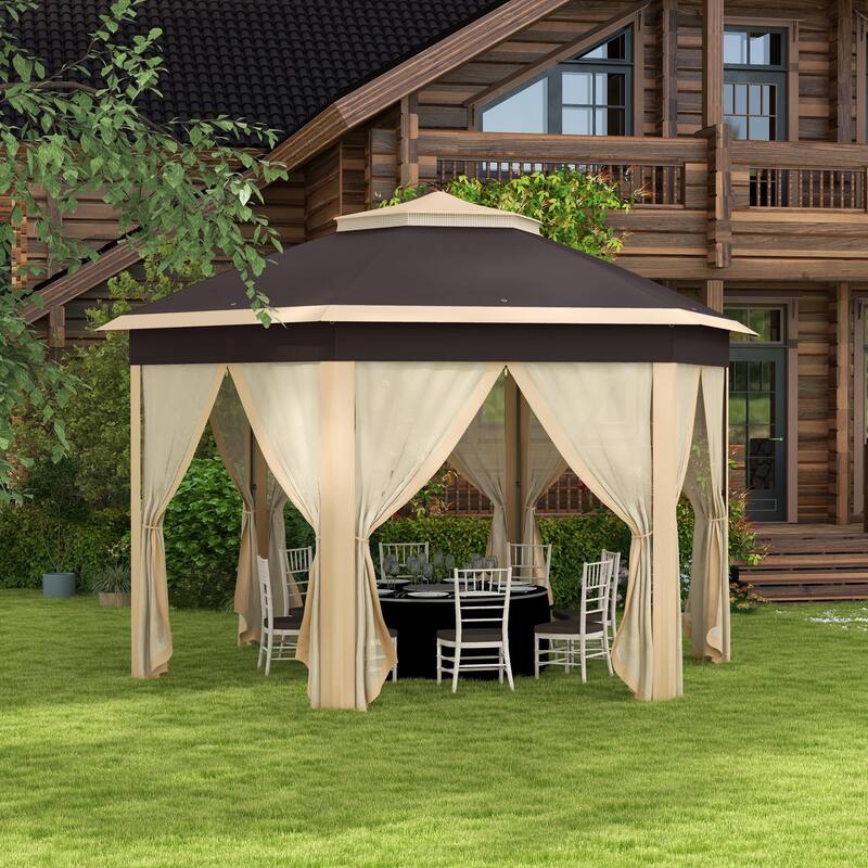 Hexagonal 13'x13' Pop Up Gazebo with Mesh Netting, Steel Frame Canopy Tent for Outdoor Events, Patio & Garden
