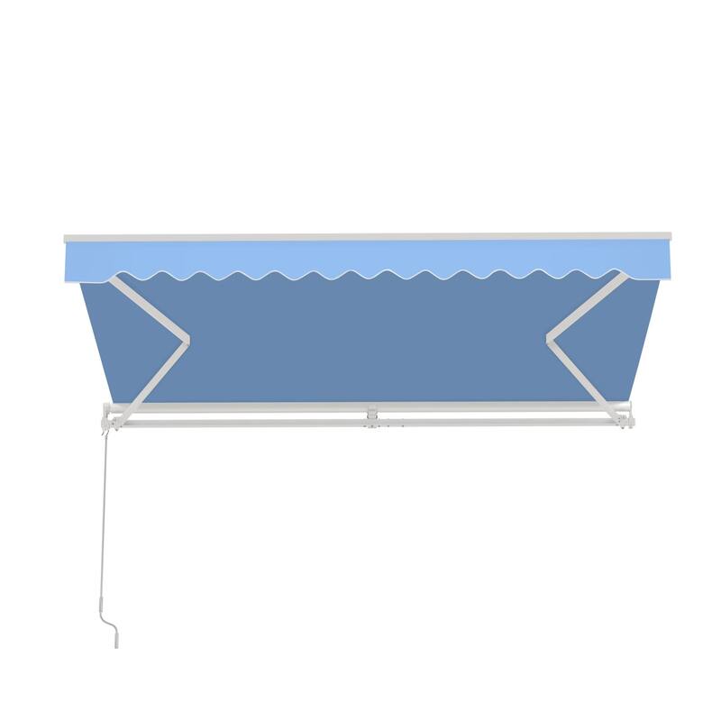 ALEKO Caribbean Manual Retractable Patio Awning - White Frame - Sky Blue - 10 x 8 Feet