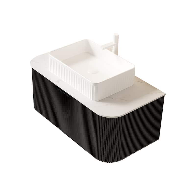 Wall-Mounted Floating Bathroom Vanity with Sink - Black,White