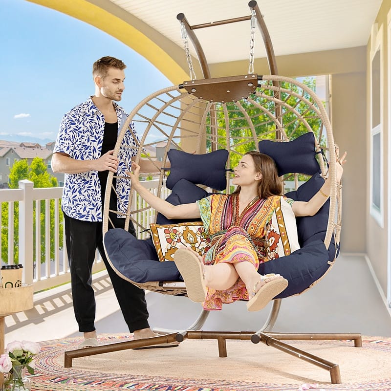 FINCATI Outdoor Double Egg Chair, 700 lbs Indoor Double Egg Chair Swing, Oversized Swing Chair, Cozy Hanging Egg Chair
