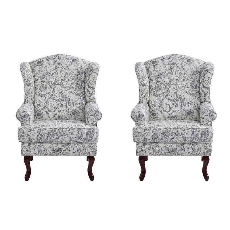 2 Set Traditional Rolled Arm Wing Back Accent Chair