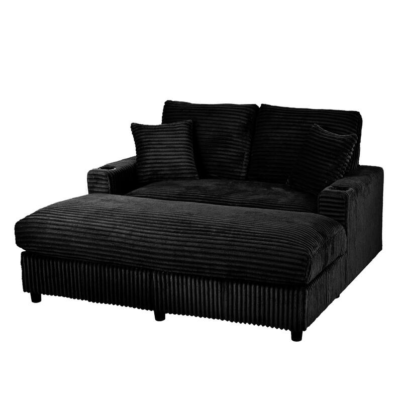 GDFStudio - Polyester 50.9" Loveseat Chaise with Cup Holders