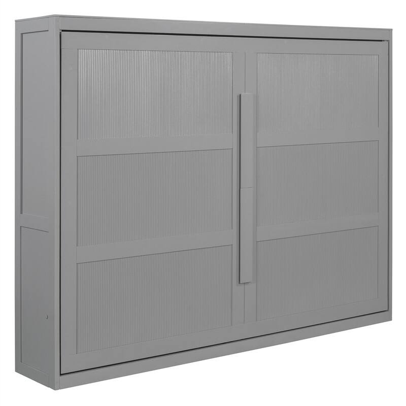 Queen Size Murphy Bed Wall Bed with LED Lights, Folding Murphy Bed Cabinet, Space Saving Design Murphy Chest Bed