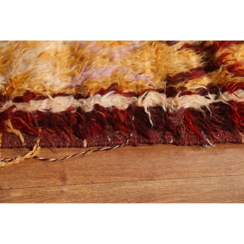 Hand Knotted Oriental 100% Wool Carpet Modern Tribal Red Moroccan Area Rug - 9' 7'' X 6' 8''