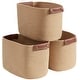 preview thumbnail 12 of 48, 3 Pack Woven Cotton Rope Shelf Storage Basket with Leather Handles, Baby Nursery Storage Bin Organizers, Closet Shelf Storage Brown