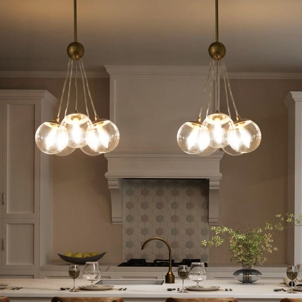 slide 2 of 12, Modern Glam 5-Light Globe Cluster Chandeliers Glass Kitchen Island Pendant Lighting for Dining Room - D 16.5'' x H 85'' D 16.5'' x H 85'' - Brass