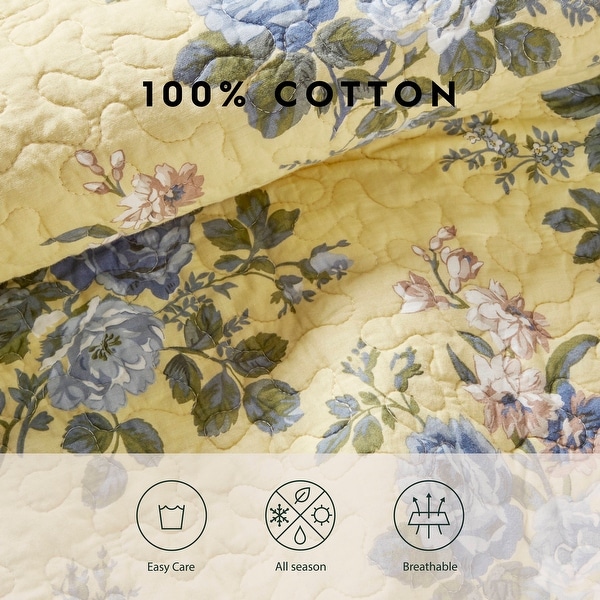 Laura Ashley Linley Cotton Reversible Full/Queen- Quilt Set - Bed