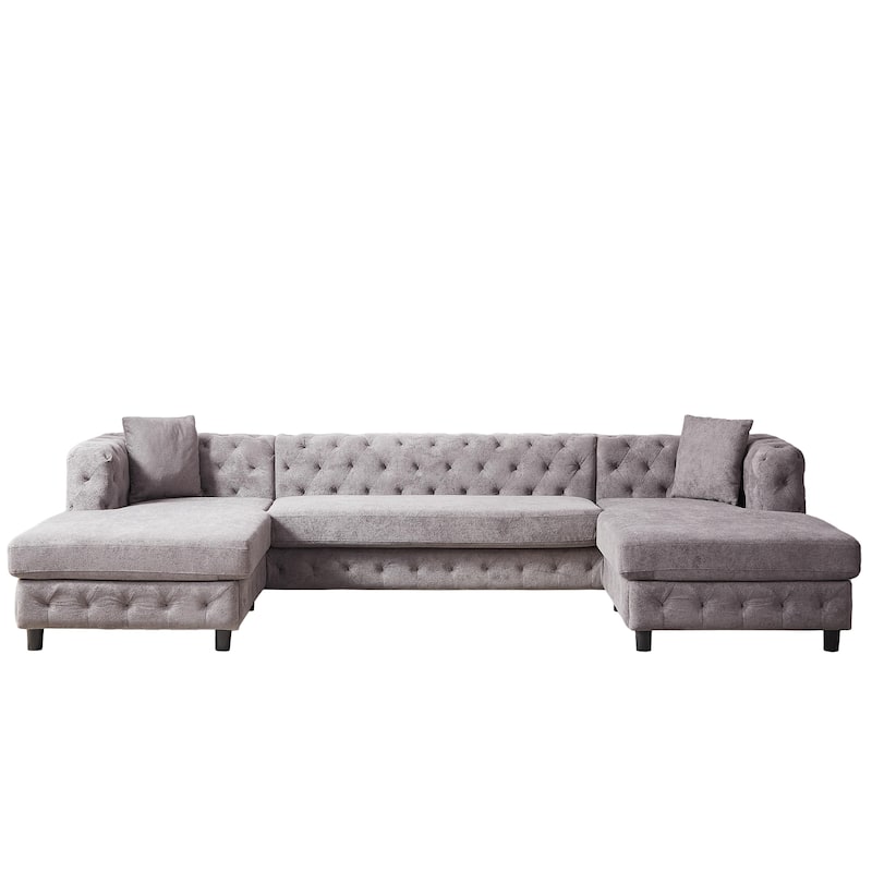 126" Chenille U-Shaped Sectional Sofa with Dual Chaise Lounges and 2 Pillows