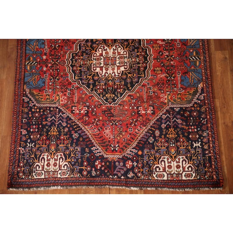Vegetable Dye Shiraz Persian Antique Area Rug Handmade Wool Carpet - 4'3"x 5'10"