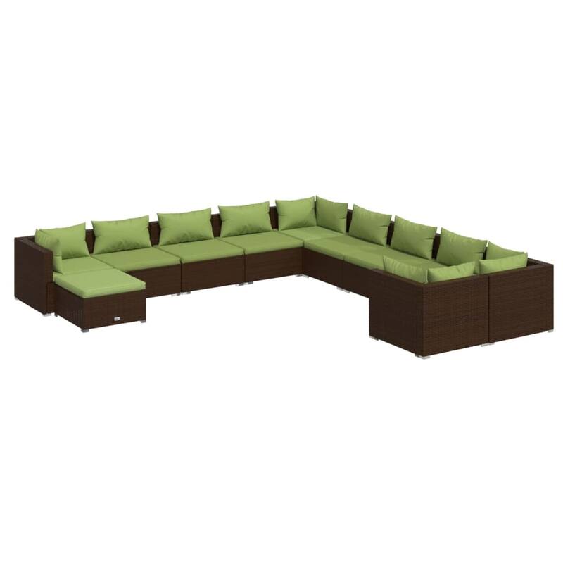 vidaXL Patio Lounge Set with Cushions Poly Rattan Brown - 27.6" x 27.6" x 24" - 27.6" x 27.6" x 24"