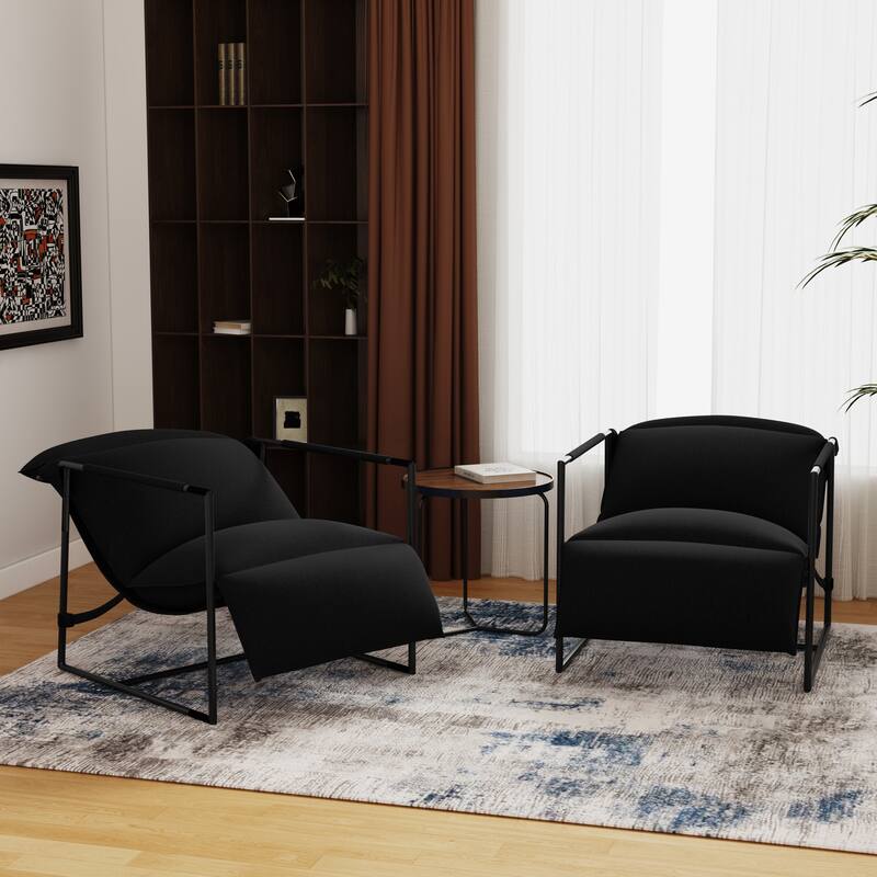 Metal Framed Sling Fabric Accent Chair Set of 2