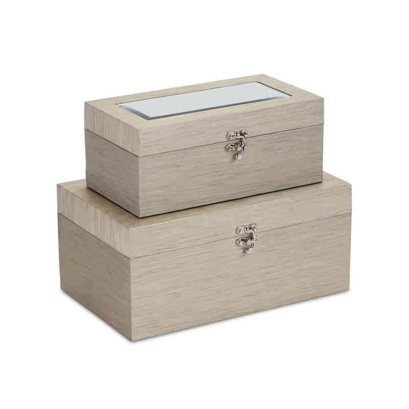 Set of 2 Rose Gold Rectangular Boxes with Top Mirror 11.5"
