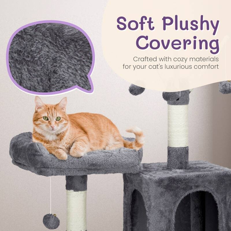 57-inch Light Grey Cat Tree with Padded Platform Bed