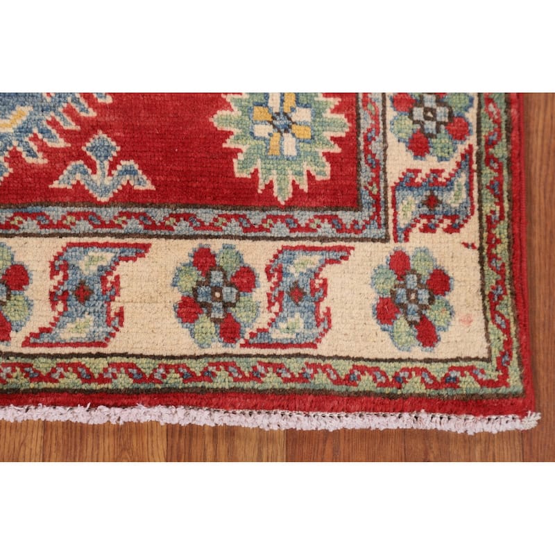 Geometric Kazak Foyer Rug Hand-Knotted Traditional Wool Carpet - 2'8" x 3'11"