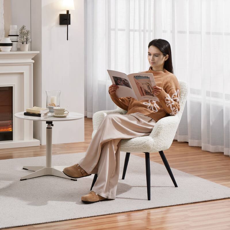 Yaheetech Modern Fabric Accent Chair Pleated Curved Back Armchair - Ivory