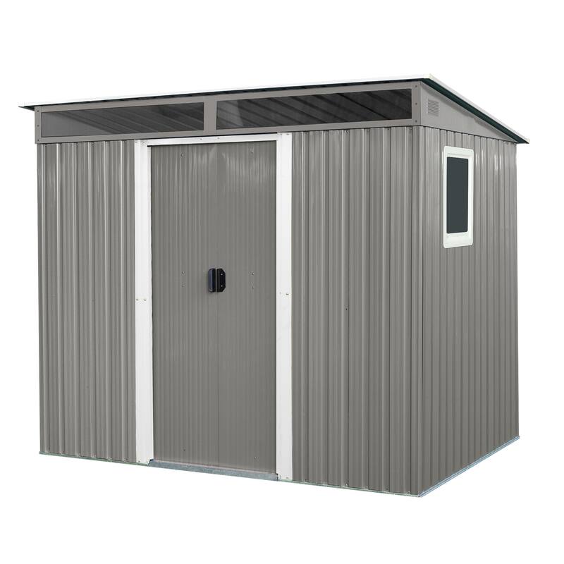 8 ft x 6 ft Outdoor Metal Storage Shed with Window and Transparent plate for Garden, Lawn