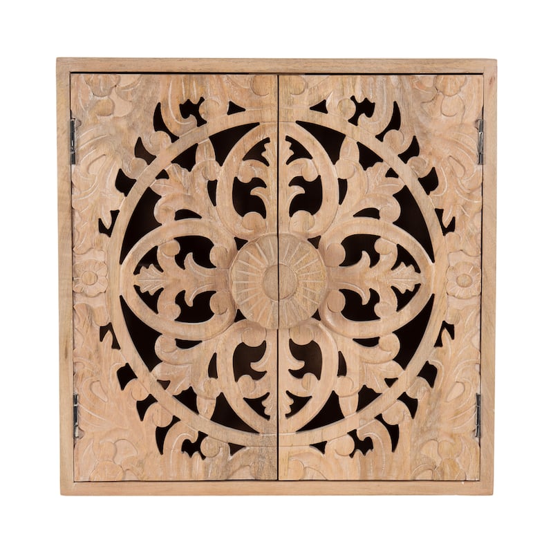 Kate and Laurel Saanvi Carved Wood Wall Cabinet - 20x20