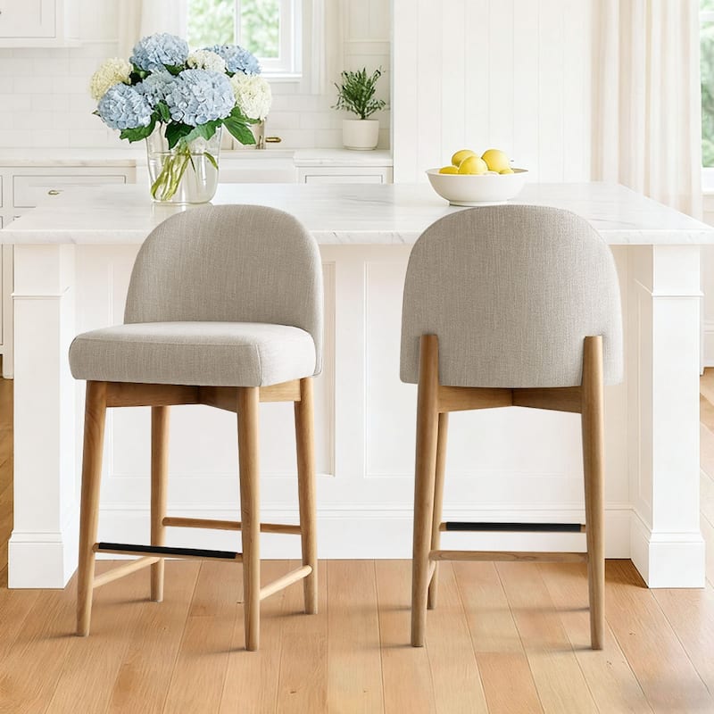 Upholstered Counter Stool With Solid Wood Legs (Set of 2) - Beige