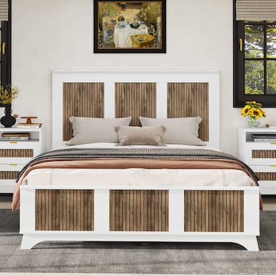 Farmhouse Wooden Platform Bed with Strip Decoration