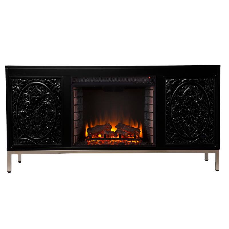 SEI Furniture Whitwell Black Wood Electric Fireplace Console