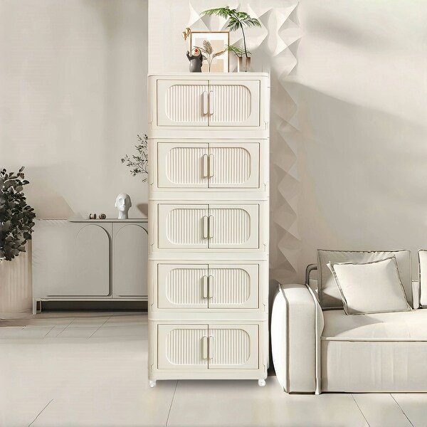50 in. H Cream White Plastic Foldable Storage Bins 5-Tier Clothes