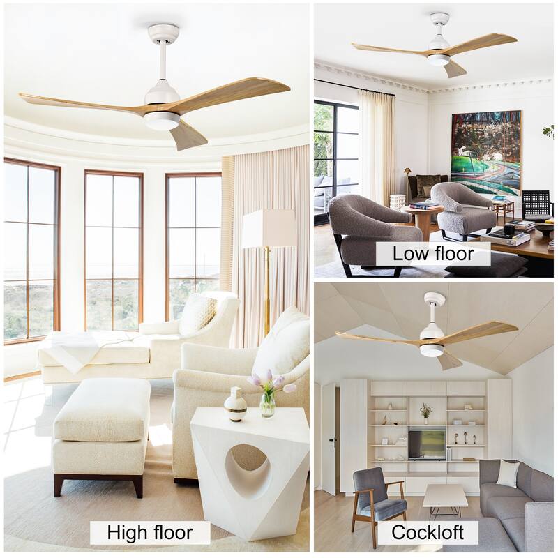 Sofucor 52 Inch Quiet Ceiling Fan with 3 Solid Wood Blades,Light & Remote,Reversible Ceiling Fan,for Patio Living Room,Bedroom