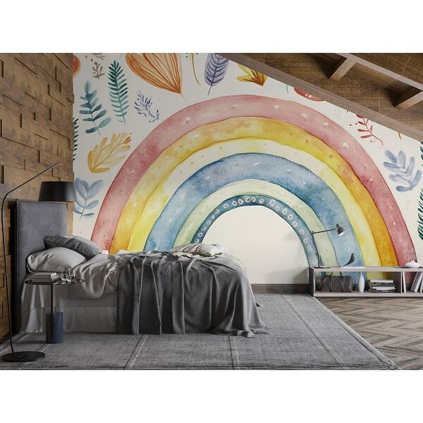 Hand-Painted Rainbow Wall Mural Watercolor Foliage Peel and Stick - Bed ...