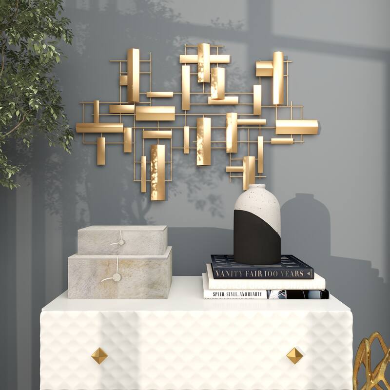 CosmoLiving by Cosmopolitan Gold Metal 3D Stripe Geometric Home Wall Decor