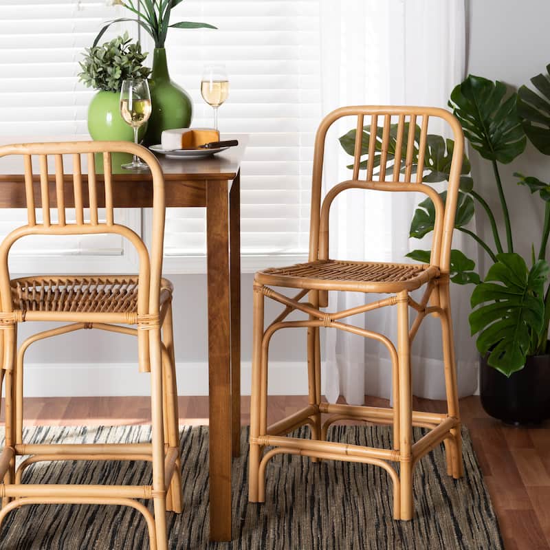 Ivora Modern Bohemian Natural Brown Rattan Counter Stool