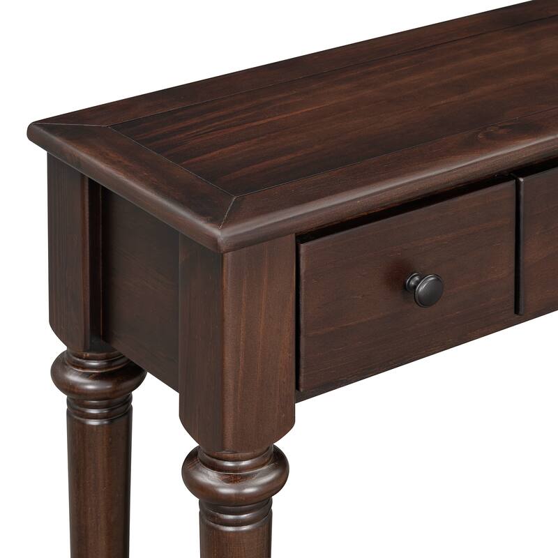 59.8" Retro Console Table with 4 Drawers and Open Shelf for Entryway, Living Room