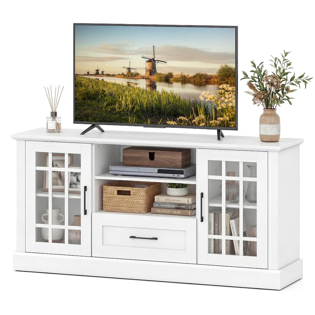 Gymax Farmhouse TV Stand for TVs up to 70'' Media Center w/Glass Doors