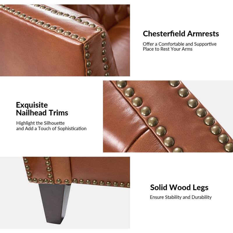 Eugène Transitional Genuine Leather Tufted Design Sofa with Solid Wood Legs by HULALA HOME