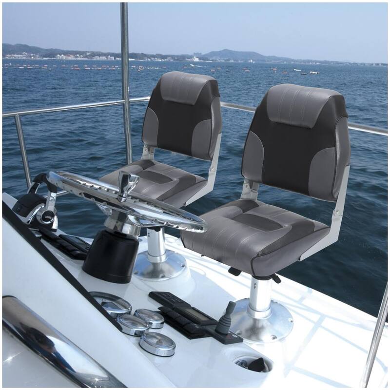 2 Pack Low Back Boat Seats with Stainless Steel Screws - Grey/Black