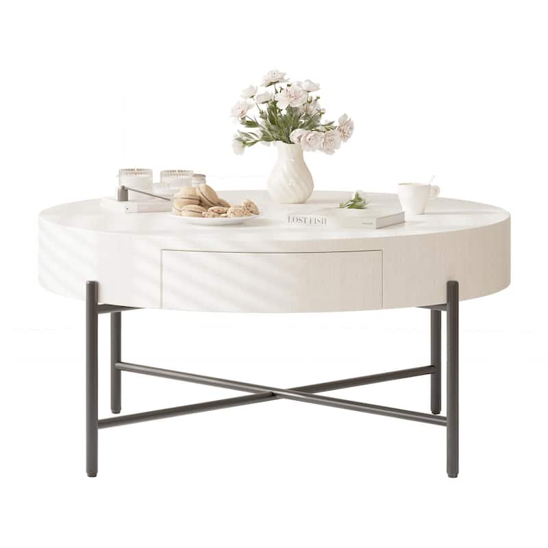 Round Coffee Table with Storage with Drawers Farmhouse Circle Table