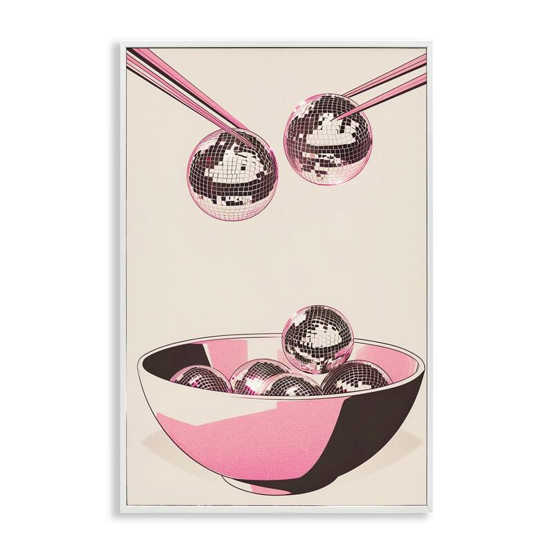 Stupell Disco Bowl Meal with Chopsticks Framed Giclee Art Design By Arlington Prints - 12 x 18 - White