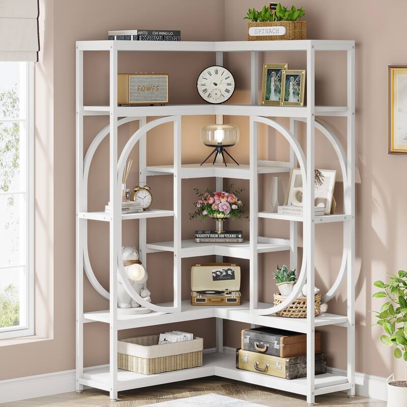 L-Shaped Corner Tall Bookshelf Bookcase for Living Room